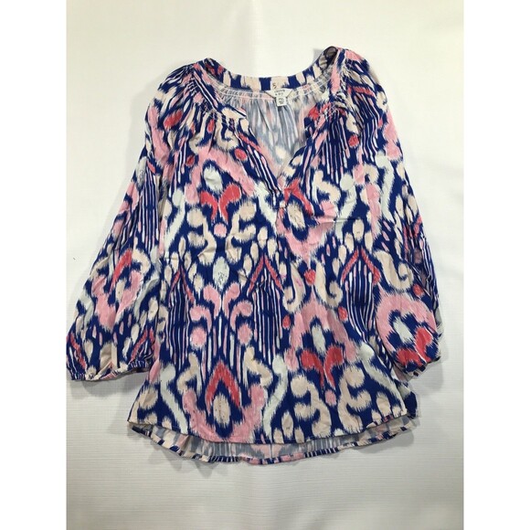 Crown & Ivy Tops - Crown Ivy Floral Blouse Womens Long Flared Sleeve V Neck Top Size PXL